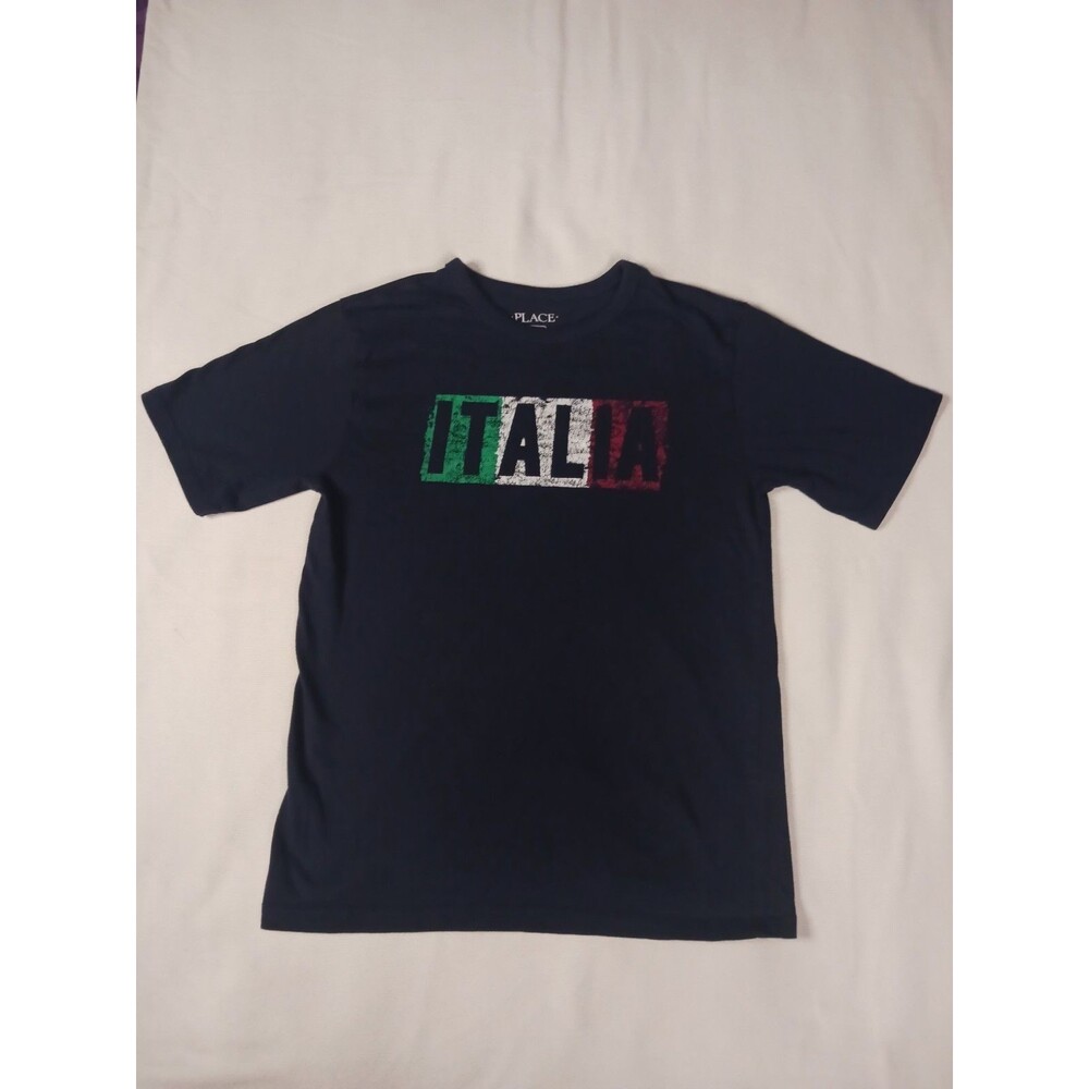 The Children’s Place Boys  Black  ITALIA Flag Short Sleeve T-Shirt Size M